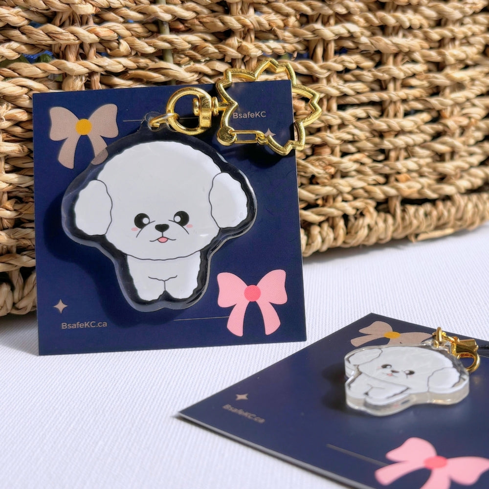 White Bichon Frise Acrylic Dog Keychain | Handmade Charm | Cute Animal Lover Pet Loss Memorial Gift