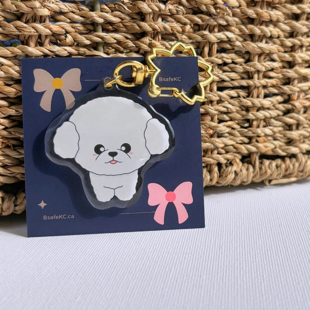 White Bichon Frise Acrylic Dog Keychain | Handmade Charm | Cute Animal Lover Pet Loss Memorial Gift
