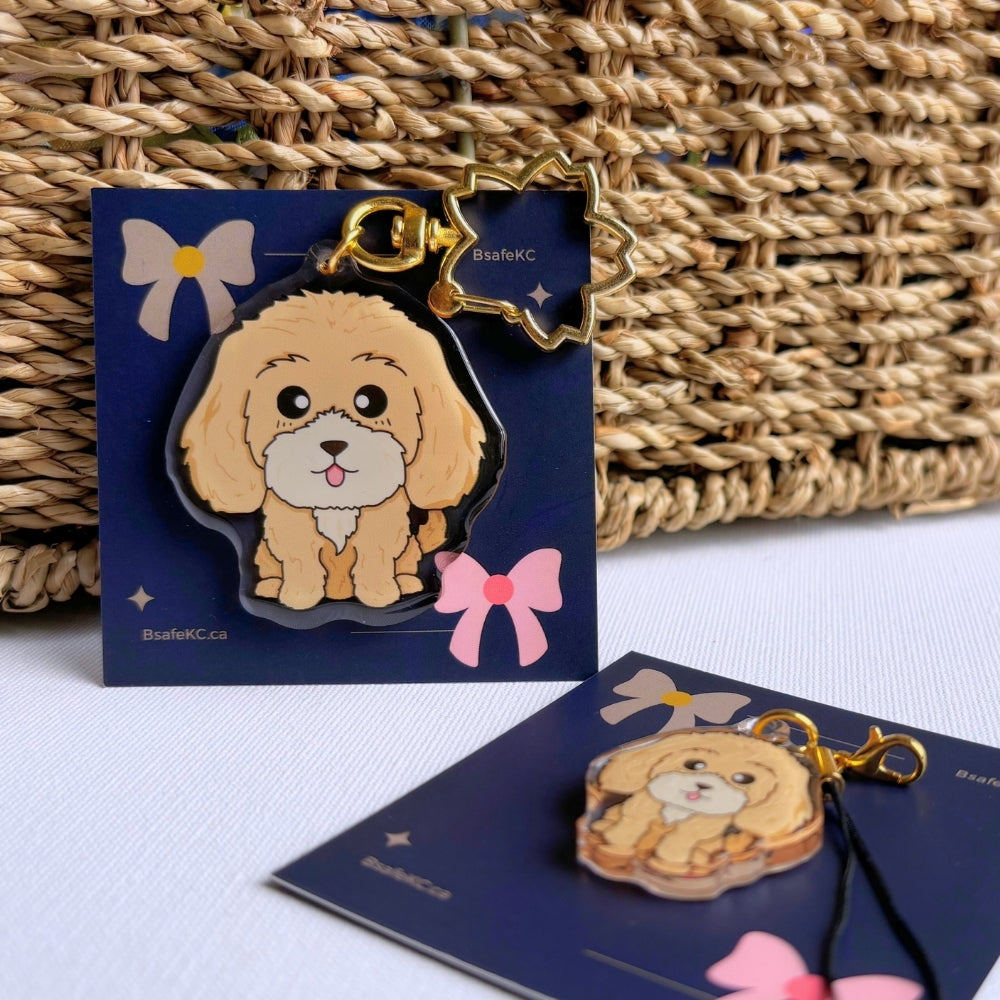 Brown cockapoo keychain and phone charm