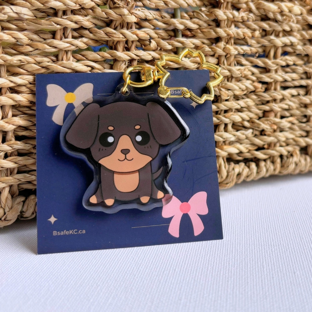 Light Brown Rottweiler Acrylic Dog Keychain | Handmade Charm | Cute Animal Lover Pet Loss Memorial Gift