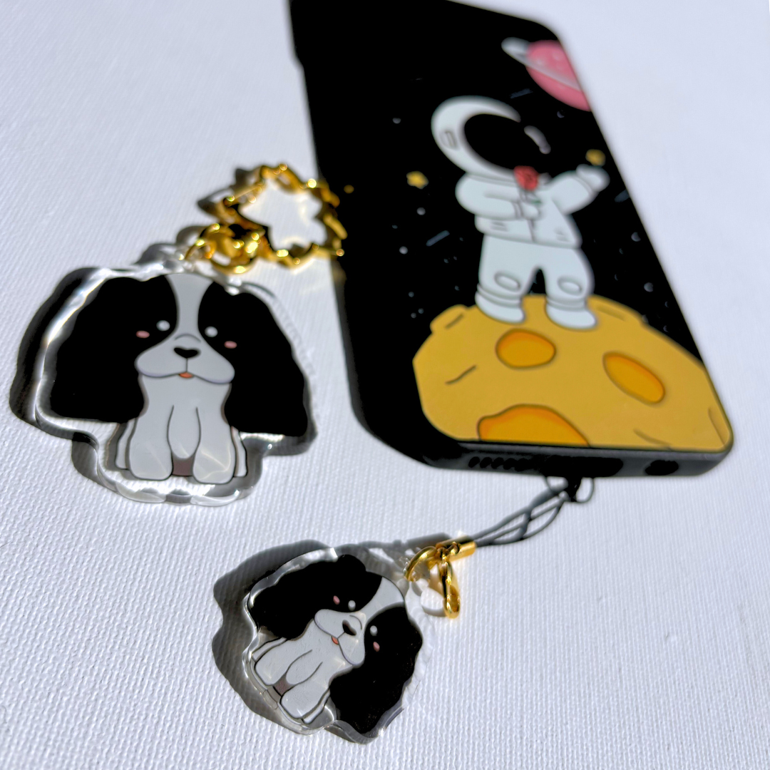 Black & White Cocker Spaniel Acrylic Phone Charm Dog Keychain | Handmade Charm | Cute Animal Lover Pet Loss Memorial Gift